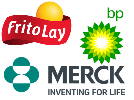 logos for Frito Lay, BP and Merck