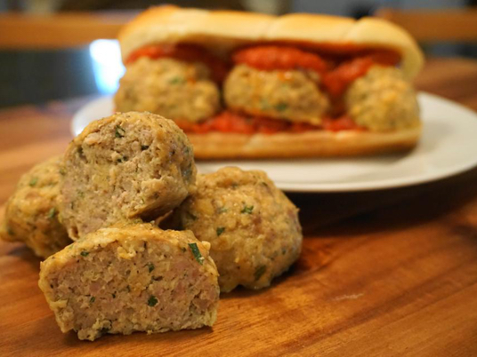 photo of plant/meat blended meatballs.