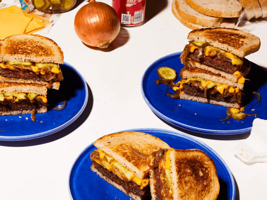 Patty Melt made with Impossible Meat 